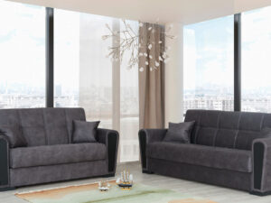 Комплект диванов 3+2 из ткани темно-серого цвета модель