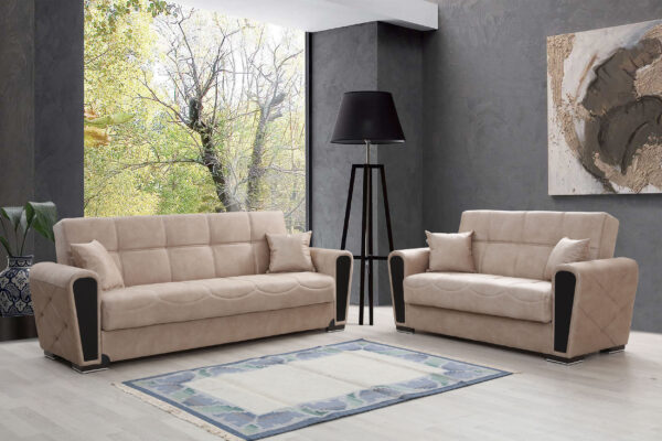 Комплект мягкой мебели из ткани 3+2 модель INKI бежевого цвета