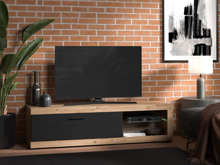 שידת טלוויזיה 180 ס"מ דגם RIGA בשילוב צבע עץ ושחור