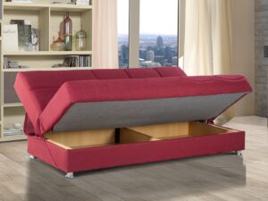 Компактный диван-кровать с ящиком для белья AURORA красного цвета
