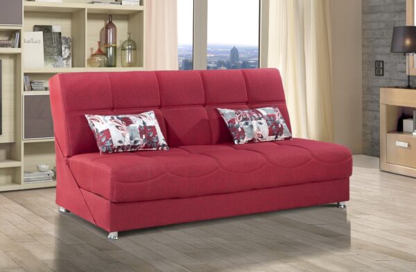 Компактный диван-кровать с ящиком для белья AURORA красного цвета